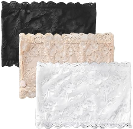 3 Pieces Strapless Bandeau, Strapless Tops, Strapless Bra for Women, Lace Bra, Bandeau Bra for Women, Seamless Strapless Bra White