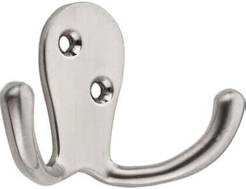 Deals in DIY 2 x Satin Chrome Double Coat & Robe Hooks, Door & Wall Robe Dress Garment Hangers