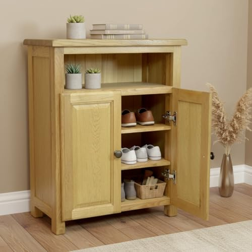 GROF GROFurniture Solid Oak Sideboard, Oak Shoe Cabinet, Storage Unit, Solid Cabinet for Hallway or Living Room, Wooden Storage Unit or Wooden Shoe Organizer