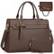 RAINSMORE Damen Groß 15.6 Zoll Laptoptasche Wasserdicht PU Leder Arbeitstasche mit Geldbörse 2-teiliges Set für Business Arbeit Schule Kaffee