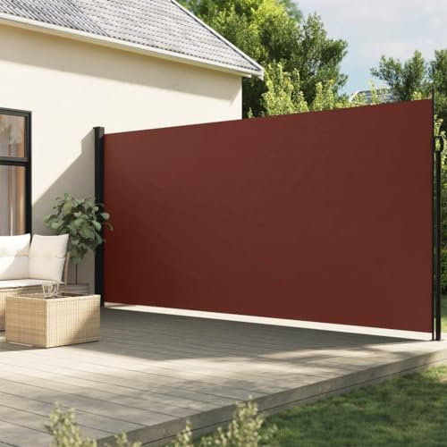 Tidyard Auvent latéral rétractable Marron 200x600 cm Protection de l'intimité et Vent, Paravent Store latéral, Abri Solaire Extensible Brise Vue pour Extérieur, Balcon, Terrasse-A