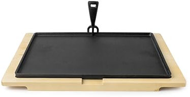 IBILI - Plato Hierro Fundido Rectangular de 38 x 28 cms con Base de Madera de Haya