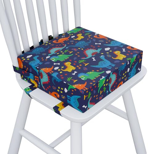 Capslpad Toddler Booster Seat Cushion for Dining Table with 3 Adjustable Straps Waterproof Thick Cartoon Booster Seat Cushions Detachable Washable Strong Support Portable Blue Booster Chair Cushion