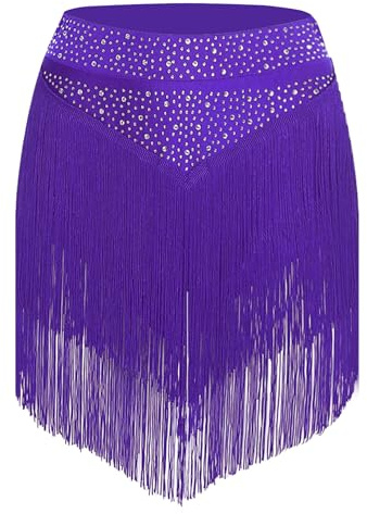 Hansber Rock Latine Femme Franges Jupe De Danse avec Slip Intégral Tango Rumba Cha Cha Samba Entraînement Vêtements De Danse Taille S À XXL Violet L