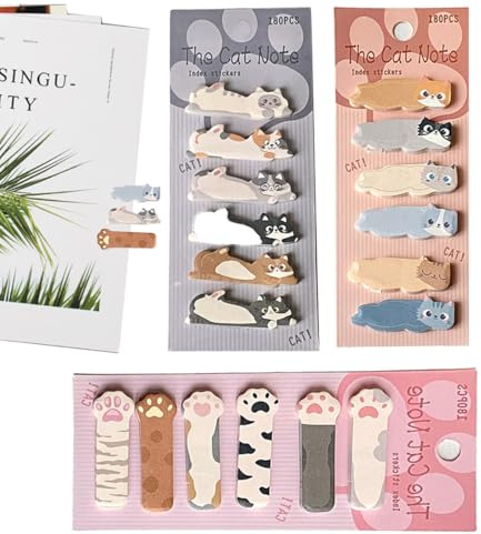 GHPKOTW 3 Paquetes Notas Adhesivas, 540 Hojas Notas Kawaii Gatos, Marcadores Adhesivos, Material Escolar, Suministros Para Amantes De Gatos, Regalos Infantiles, Blocs De Notas Autoadhesivos