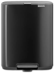 Brabantia Bo Pedal Cubo de basura 12L (negro mate), papelera cocina con diseño compacto y sistema de apertura con pedal, cubo basura reciclaje con cubo extraíble, incluye bolsas PerfectFit