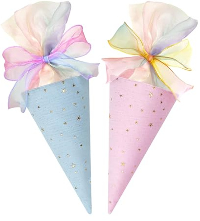 Vlecexs Schultüten Jungen Zuckertüte Mädchen Klein Zuckertüten Schultüten Baumwolle Kleine Schultüte Regenbogen Bastelset Geschwisterkind Teenager Einschulung Schultüte (Blau+Rosa)