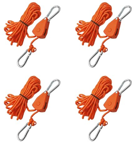 KLINNA 4 Stück 4mm Abspannleinen mit Seilspanner – Reflektierende Abspannseile für Sonnensegel, Einstellbare Flaschenzug Ratsche mit Haken 4m, Windstabil, Schnelle Justierung