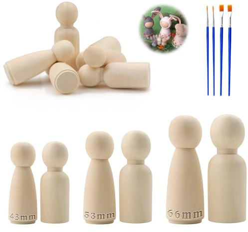 TXXATX 40 Stück Holzfiguren zum Bemalen 66mm 53mm 44mm Spielfiguren Holz Unvollendete Holzkegel zum Basteln Figuren zum Frau Holzfiguren Familie für DIY Geburtstag Hochzeit Dekoration Bemalen