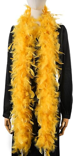 Larryhot Boa di piume dorate da 60 g, 18,8 m, per feste, Natale, martedì grasso, feste in maschera, carnevale, concerti e decorazioni per la casa (60 g, oro)