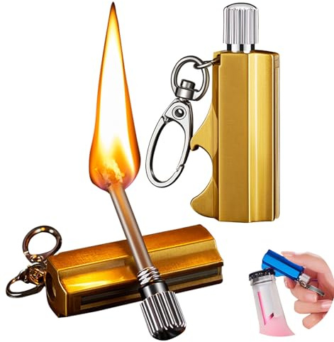 Permanent Match Lighter - 2pack Forever Waterproof Fire Starter with Flint Striker, 10,000+ Uses | Camping, Hiking, Outdoor Gear [Bottle Opener/Metal Keychain](Gold)