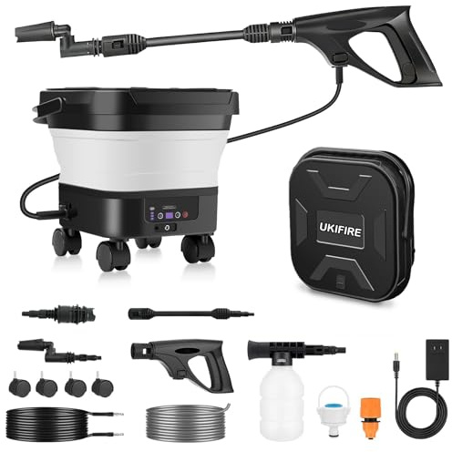 UKIFIRE Portable Pressure Washer, 13L Rechargeable Foldable Water Tank,7 Adjustable Pressure Levels, High-Pressure Spray Gun with 23FT Hose for Car/Bike Wash, Pet Cleaning, Garden Care, Outdoor Use