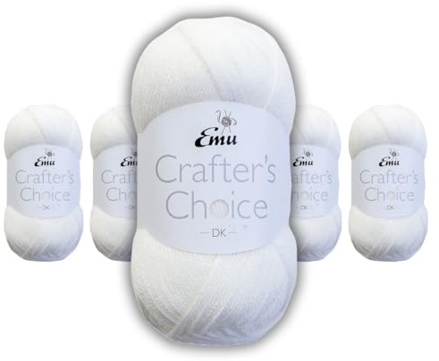 Emu Crafter's Choice DK Everyday Acrylic Yarn 100g Balls 300m, Pack of 5, White - 001