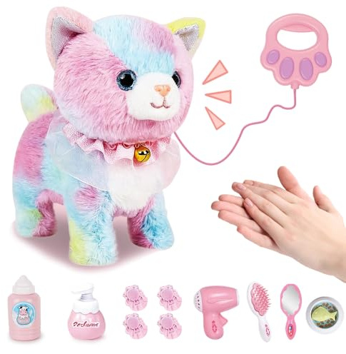 Nzkeuf Jouet Électronique en Peluche, Chat Interactif Qui Marche et Miaule