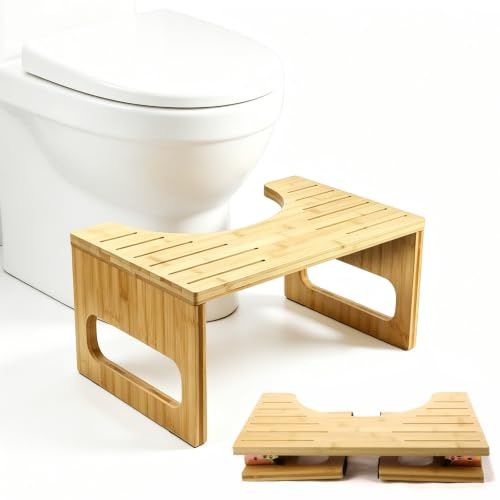 sudatong Naturlig bambu, toalettpall för vuxna – vikbar bakpall med halkfri yta, ergonomisk och miljövänlig, platsbesparande hopfällbar, perfekt för badrum toalett