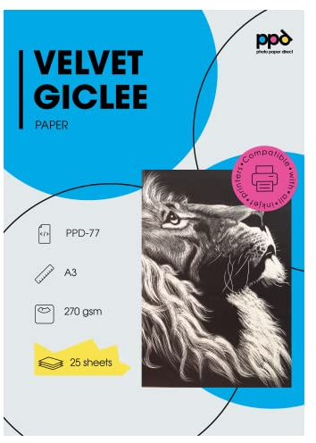 PPD 25 Sheets A3 Inkjet Fine Art Velvet Giclee Paper, Archival (270 GSM) PPD-77-25