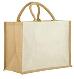 Jute & Co. Sef di 3 Borse in Colore Naturale e Bianco Dim. 40 x 19 x 30 cm, 100% Iuta con Manici in Cotone, Bianco e Naturale Iuta, Taglia Unica
