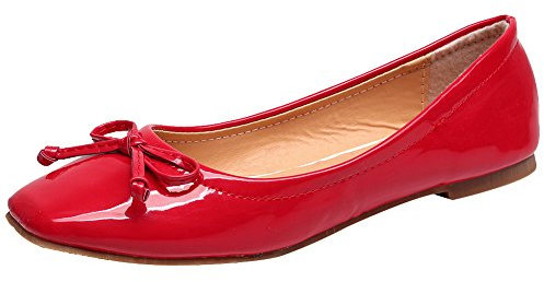 Jamron Women Lovely Bow Tie Ballerinas Comfy Square Toe Ballet Flats Slippers Pumps Dolly Shoes Red SN02911 UK7