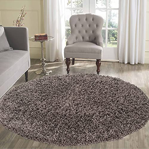 Serdim Rugs Living Room Round Shaggy Area Rugs TAUPE Round 120x120cm(4x4')