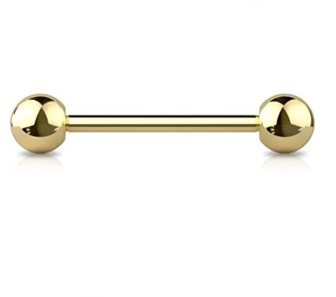 Jewel Barrel Gold Tongue Bar Straight Barbell 316L Surgical Steel 14G