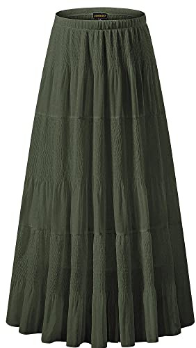 NASHALYLY Falda Larga de Gasa para Mujer, de Cintura Alta, Plisada, Acampanada, Verde tirando a Negro, 44