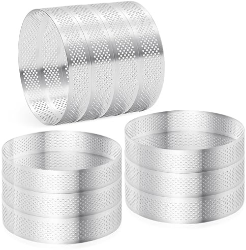 10 Pcs 4 Inch 304 Stainless Steel Tart Ring, Heat-Resistant Perforated Cake Mousse Ring, Round Ring Baking Doughnut Tools (10cm)