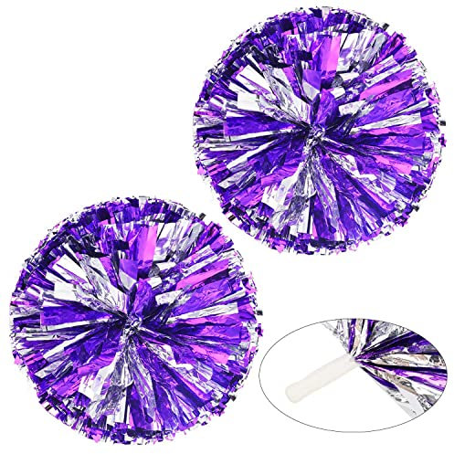 KINHARD Cheerleading Stick Griff, 2 Stück Cheerleading Pom, Metallic-Folie Pom Poms, Bunt Gemischt Tanz Pompoms Werden für Sportveranstaltungen, Ballspiele, Tänze, Karnevalspartys Verwendet