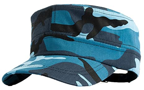 Jarseila Armé platt topp unisex multicam keps camo tvättade mössor militär armékeps dam bomull, enfärgad, justerbar, blå, one size