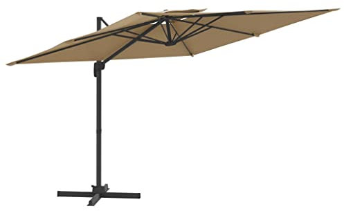vidaXL Ampelschirm mit Doppeldach Sonnenschirm Marktschirm Gartenschirm Strandschirm Balkonschirm Schirm Kurbelschirm Taupe 400x300cm