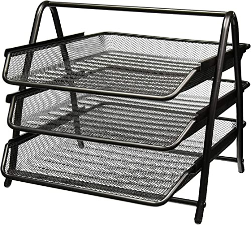 Unibos | Mesh Desk Organiser | Letter Tray Organizer Office Desktop | Document Paper File Storage Mesh Filling Collection for Home &Office Use | A4 File Storage Mesh Filling | 3 Tier (BLACK)