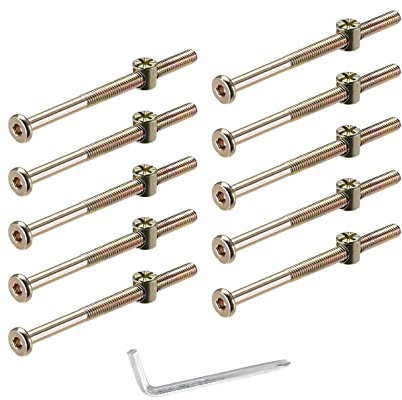 Lot de boulons et écrous M6*90mm à tête hexagonale en plaqué zinc avec clé Allen pour meubles, berceaux, lits et chaises (M6*90mm)