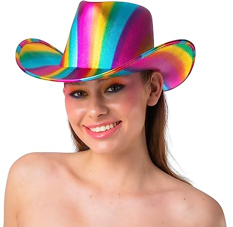 Wicked Costumes Adult Texan Cowboy Hat (Ages 14+), Metallic Rainbow – Western Fancy Dress Festival & Party Accessory