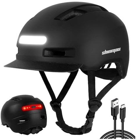 Bike Helmet, Shinmax Adult Cycling Helmet with USB Rechargeable LED Front and Back Light Bicycle Helmets for Men Women (Black, Large)