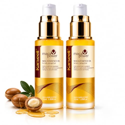 Karseell MACA CARE SYSTEM 2x Hårserum med Marockansk Arganolja Hårolja Närande Återfuktande Djup Reparation Anti Frizz Kollagen Torrt Skadat Färgat Slitet Hår Alla Hårtyper Professionell 2x50ml