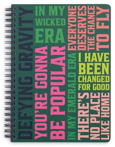 Steel Mill & Co Cute Mini Spiral Notebook for Theater Lovers, 8.25 x 6.25 Journal with Durable Hardcover and 160 Lined Pages, Wicked Word Art