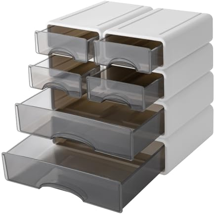 Großer Schreibtisch Organizer, Schubladenbox Schreibtisch, 6 Stück Büro Organizer Desk Organizer Schubladen Transparente Aufbewahrungsbox mit Schubladen für Zuhause, Schule, a4 Papier Weiß
