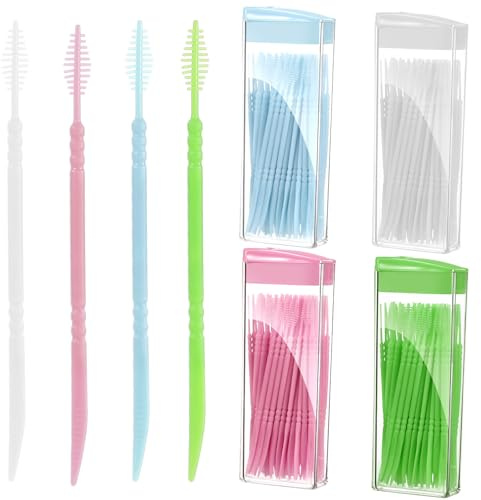 HJZHII 240 Tandpetare med Låda - Bärbar Plast Tandpinnar med Dubbelhuvud, Tandtråd Interdental Borste för Munvård på Vägen
