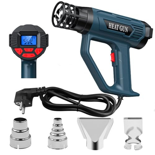 2500W Varmluftspistoler Med LCD Digital Display - Exakt Temperaturkontroll(50 ℃ - 550 ℃), Övervärmeskydd, Dubbel Värmetråd, Med 4 Munstycken För Vinyl Wrap, Krympslang