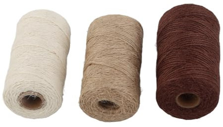 3Pcs Jute Rope, Multi-Purpose Rope, 100m Length, Jute Fiber, 3 Colors, Wide Applications, for Present Craft, Ideal for Wrapping Glasses, Bottles, and Jars