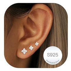 RAJPUTANA 3 Paare Kleine Ohrringe Sterling Silber für Damen Set Hypoallergen Ohrstecker Silber 925 Zartes CZ Ohrstecker Ohrringe Set für Mehrere Piercings