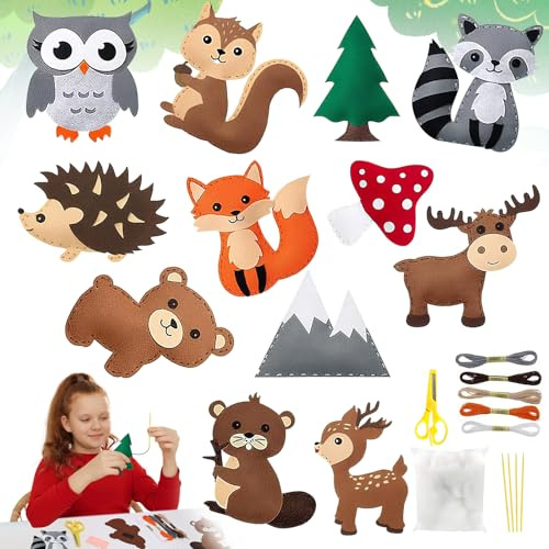 PEAKTOP 12 PièCes Kit De Couture Pour Enfants, Kits Couture En Feutre Animal, Kit De Couture En Feutre Animal Pour DéButants GarçOns Filles DéCorations Couture CréAtive Diy Faites Main