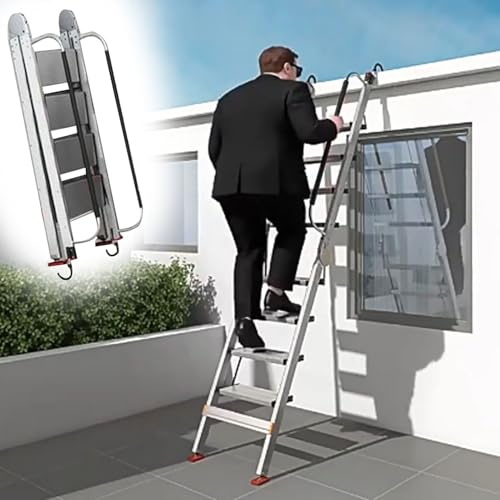 Escalier Escamotable Échelle de Grenier Pliante Robuste en Aluminium, Échelles de Grenier pour Accéder au Toit, Marchepied pour Lits Superposés avec Rampe et Crochet(8 Steps 1.8-2.2m (70.9-86.6))