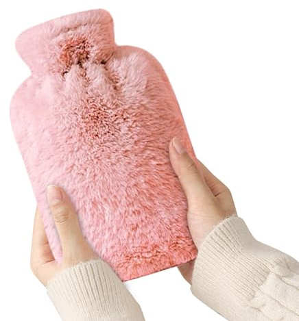 Quzente Almohadilla térmica de agua – a prueba de fugas reutilizable con funda, botella de agua caliente con funda, para alivio de molestias, compresa fría, oficina, viajes, adultos, niños, ancianos