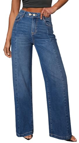 Dokotoo Baggy Jeans Women Wide Leg Trousers Women's Denim Pants Dark Blue