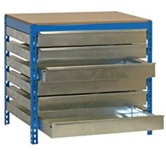 Simon Rack Banco de Trabajo Taller, Capacidad Carga 400 kg, 842x910x610 mm, Mesa de Trabajo, 6 Cajones, Azul/Madera - BT5