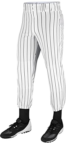 Champro Traditional Fit Triple Crown Classic Baseball Pants with Knit-in Pinstripes and Reinforced Sliding Areas, White, Black pin, Large