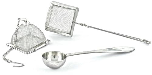 VAHDAM, Set di 2 infusori e 1 cucchiaio da tè - Acciaio inossidabile, filtro da tè, colino da tè, Infusore per tè quadrato, infusore di tè triangolare e cucchiaio da tè perfetto