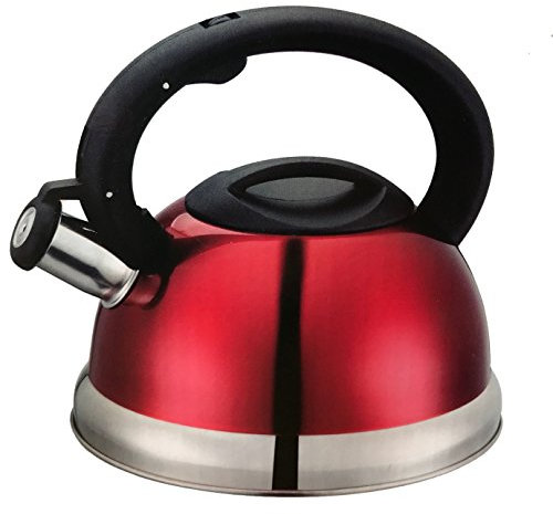 3L Whistling Kettles for Hob Gas Induction Electric Tea Kettle Non Drip Stainless Steel - Red, Silver and Black (Red)
