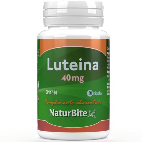 Luteína 40mg, 60 Cápsulas, NaturBite. Propiedades Antioxidantes, Tratamiento para la Salud de los Ojos. Fortalece el Tejido Ocular y la Retina