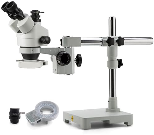 SWIFT S7 7X-45X Trinocular Stereo Microscope with Wide-Field 10X Eyepieces,0.7X-4.5X Zoom Objective Lens, Single-Arm Boom Stand, and 56-Bulb LED Ring Light